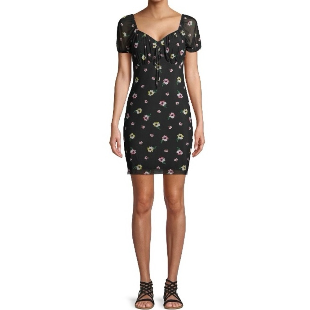 Floral Mini Dress Black Mesh No Boundaries Juniors Size L/G 11-13